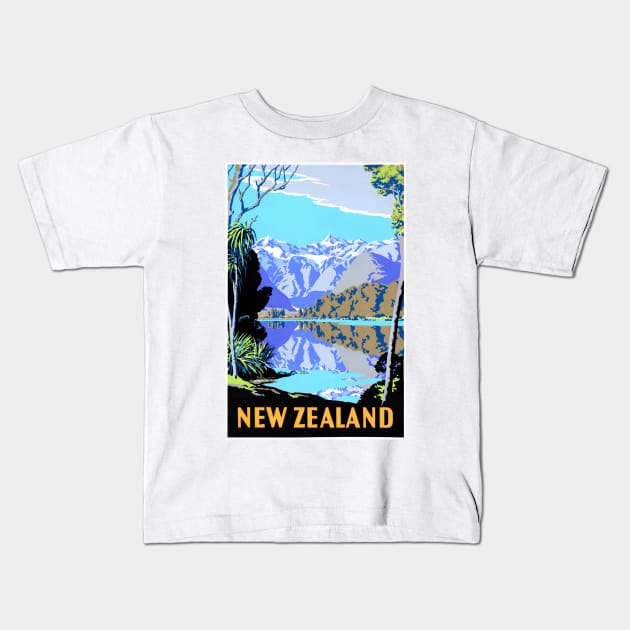 Vintage Travel Poster New Zealand Kids T-Shirt by vintagetreasure